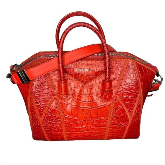 Givenchy Antigona Red Crocodile Embossed Leather Bag Medium - Picture 1 of 16
